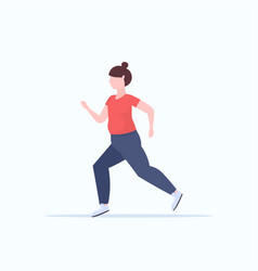 Fat woman doing workout running to loss his Vector Image