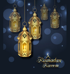 Set arabic golden lamps with light for islamic Vector Image