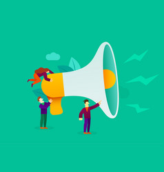 Small cartoon man with megaphone announcement Vector Image