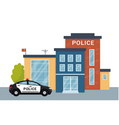 Building of police station and cartoon character Vector Image