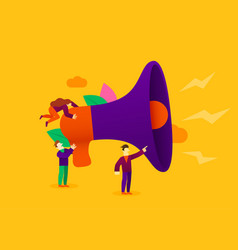 Small cartoon man with megaphone announcement Vector Image