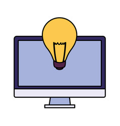 Desktop computer screen with light bulb Royalty Free Vector
