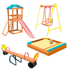 Kids Playground Equipment With Swings And Slides Vector Image