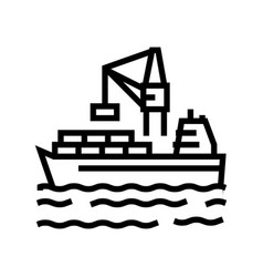 Containers loading on ship in port line icon Vector Image