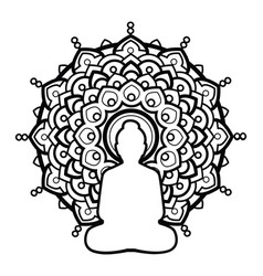 Download Silhouette Buddha Over Ornate Mandala Round Vector Image