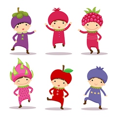 Cute kids in fruit costumes set 1 Royalty Free Vector Image