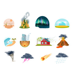 Natural disasters cartoon icons set Royalty Free Vector