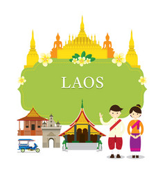 Laos landmarks people in traditional clothing Vector Image