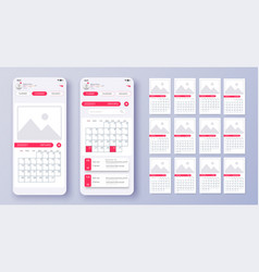 Calendar mobile apptasks ui ux design mockup Vector Image