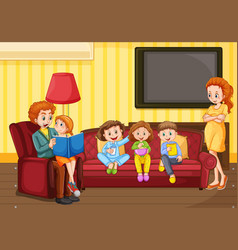 Scene with family having a good time at home Vector Image