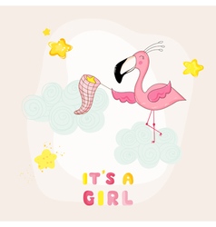 Baby shower or arrival card - flamingo girl Vector Image