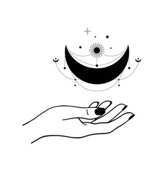 Hand drawn mystical sun and moon with woman Vector Image