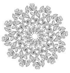 Contour zen mandala doodle flowers with leaves Vector Image