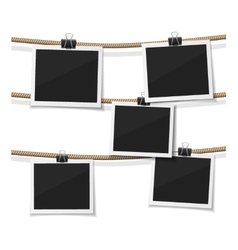 Set of polaroid photo hanged on rope Royalty Free Vector