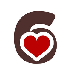 Number 4 with heart symbol doodle icon on white Vector Image