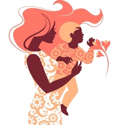 Beautiful silhouette of mother and baby Royalty Free Vector