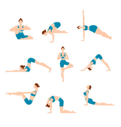 Cartoon woman yoga poses icons set Royalty Free Vector Image