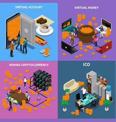 Ico blockchain isometric design concept Royalty Free Vector