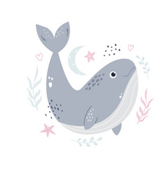 Cute little brunette girl holding baby whale Vector Image