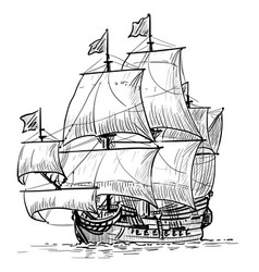 Sailing Ship Vintage Frigate On The Waves Vector Image