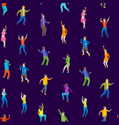 Isometric dancing people characters crowd circle Vector Image