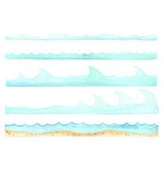 Ocean wave and sand beach border watercolor Vector Image