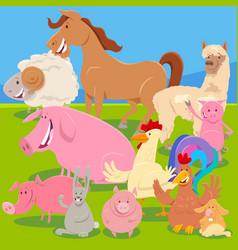 Cartoon farm animals on meadow Royalty Free Vector Image