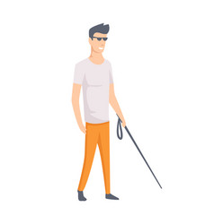 Blind Guy With Walking Stick Young Person With Vector Image