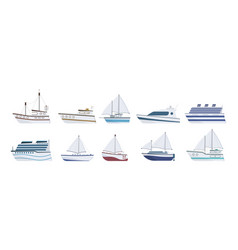Sea ship flat marine transport vessel sailboats Vector Image