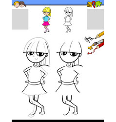 Drawing and coloring worksheet with girl Vector Image