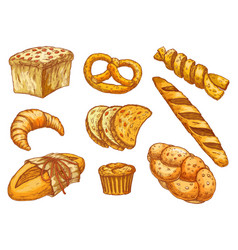 Bread or pastry food bakery shop isolated icons Vector Image