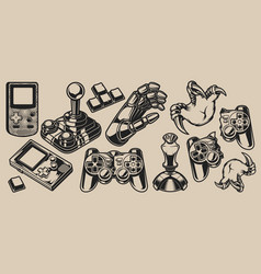 Retro gaming set objects or elements Royalty Free Vector