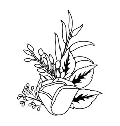 Floral tropical cartoon in black and white Vector Image