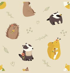 Autumn forest seamless pattern with cute animals Vector Image
