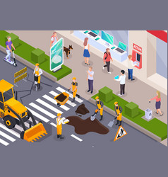 Road construction isometric icon set Royalty Free Vector