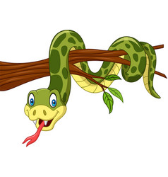 Cartoon green snake on tree branch Royalty Free Vector Image