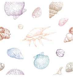 Seamless hand drawn seashells pattern backgrounds Vector Image