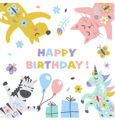 Happy birthday lettering text design floral Vector Image