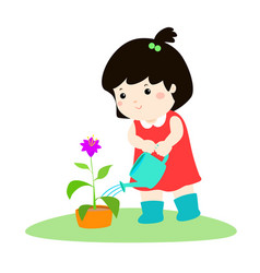 Cute cartoon boy watering plant Royalty Free Vector Image