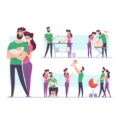 Family happy young parents with new born baby Vector Image