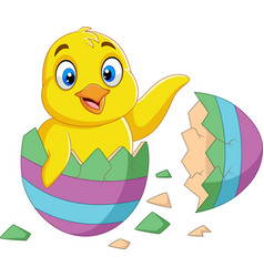 Cartoon chick holding a decorated easter egg Vector Image