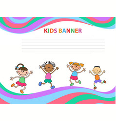 Happy children run on the banner template Vector Image