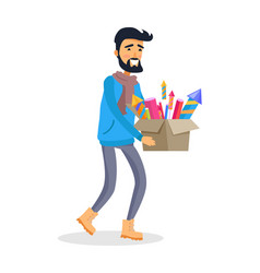 Cartoon man who opened carton or cardboard Vector Image