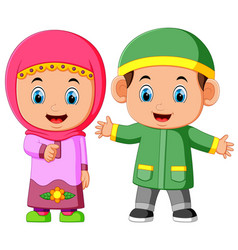 Happy muslim girl cartoon holding blank sign Vector Image