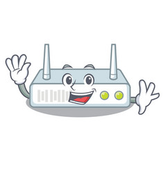 Grinning router is installed in cartoon wall Vector Image