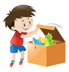 Happy boy pushing wooden box Royalty Free Vector Image