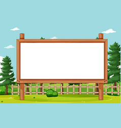 Blank wooden frame in nature park scene Royalty Free Vector