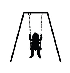 Child silhouette sitting on swing black Royalty Free Vector