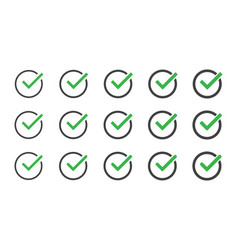 Green check mark icon set isolated elements tick Vector Image