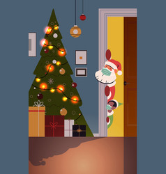 Santa claus peeking around a white background Vector Image